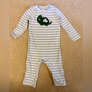 Stitchy Fish Blue White Stripe Dinosaur Romper 24M Appliqué